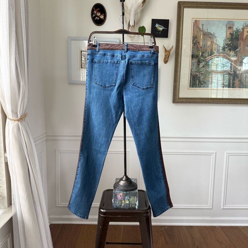 ECRU Designed Los Feliz Brown Moleskin Fabric Inset Jean In Vintage 28 - Picture 8 of 12